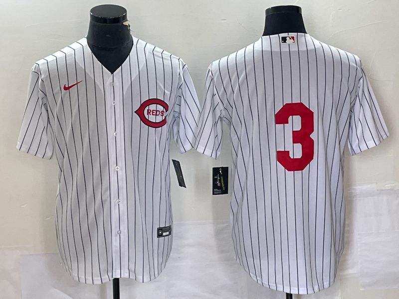 Men Cincinnati Reds 3 No Name White Nike Throwback MLB Jersey